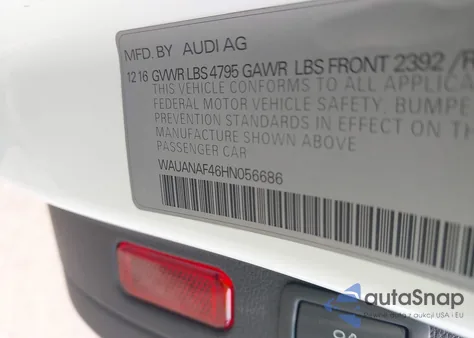 2017 Audi A4 2.0T Premium from USA, damaged, VIN WAUANAF46HN056686